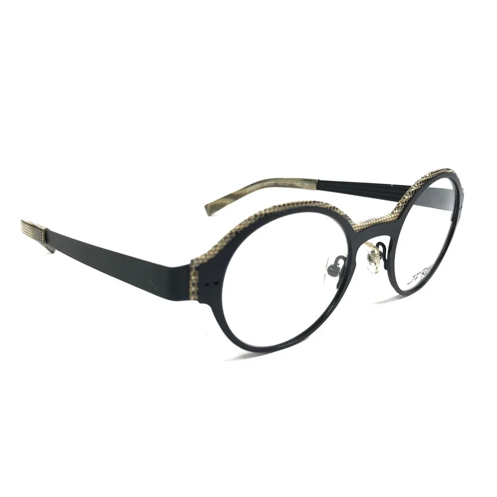 J.F. Rey Eyeglasses Frames JF2570 0090 Black Python Beige Round 45-21-142